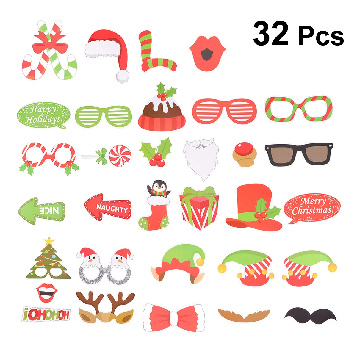 

32pcs/set Funny Creative Christmas Party Photo Booth Props Happy Christmas Pose Sign for Party Decoration