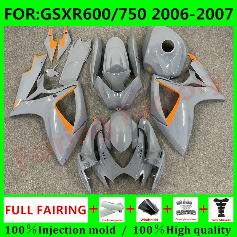 

Новый комплект обтекателей для мотоцикла ABS Подходит для GSXR600 750 06 07 GSXR 600 GSX-R750 K6 2006 2007 полный комплект обтекателей оранжевый серый
