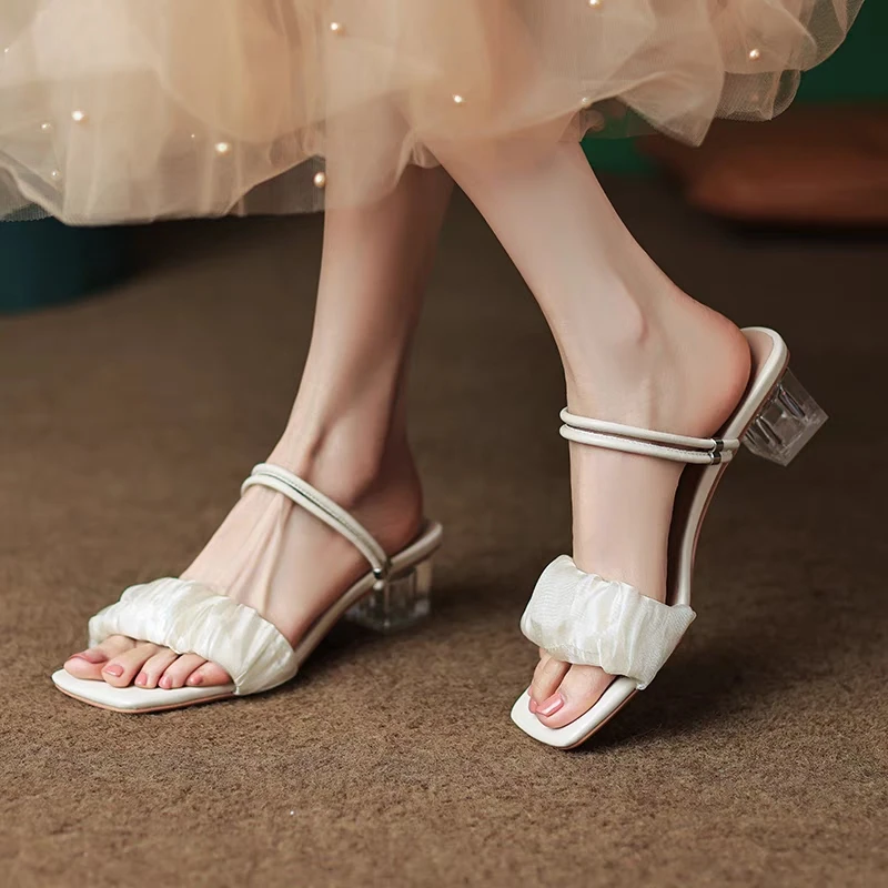 

Temperament Large Square Head Sandals for Women's Outwardly Wearing Summer New Style Double Wearing Thick Heel Sandals for Women