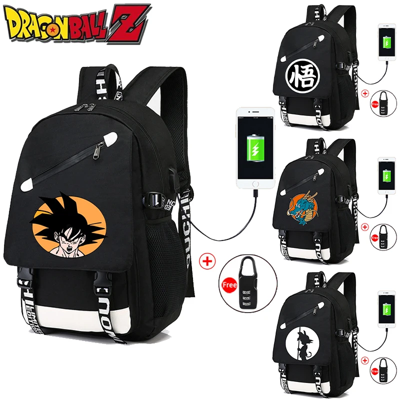 

Anime Dragon Ball Cartoon Backpack USB Charging Goku Black Schoolbag Youth Travel Large Capacity Multifunctional Backpack Gift