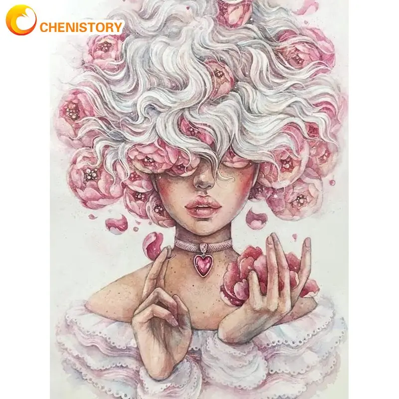

CHENISTORY Diamond Painting Abstract Flowers Girl Cross Stitch Mosaic Figure Pictures Of Rhinestones Embroidery Decor Home Diy C