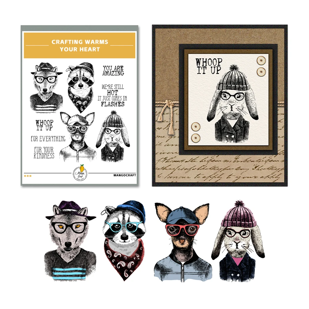 

MangoCraft Cute Funny Cats Dogs In Hat Clear Stamp DIY Scrapbooking Supplies Silicone Stamps For Paper Cards Albums Decor