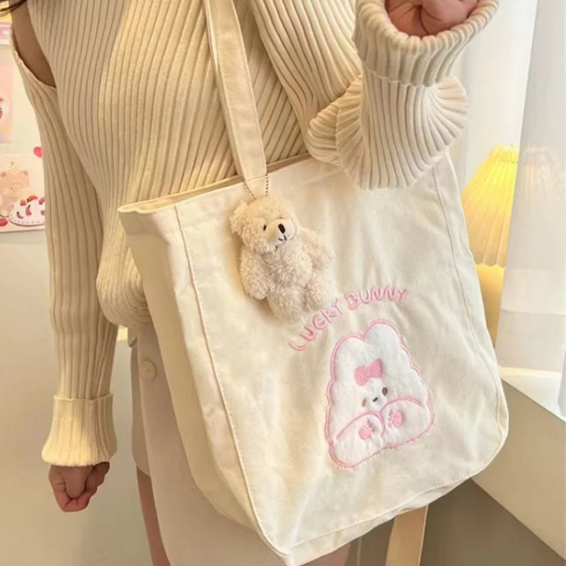 

Cartoon Shoulder Bag Women Canvas Large Capacity Cute Shopper Bags Girls Ins 2023 Casual Book Storage Schoolbag for Student