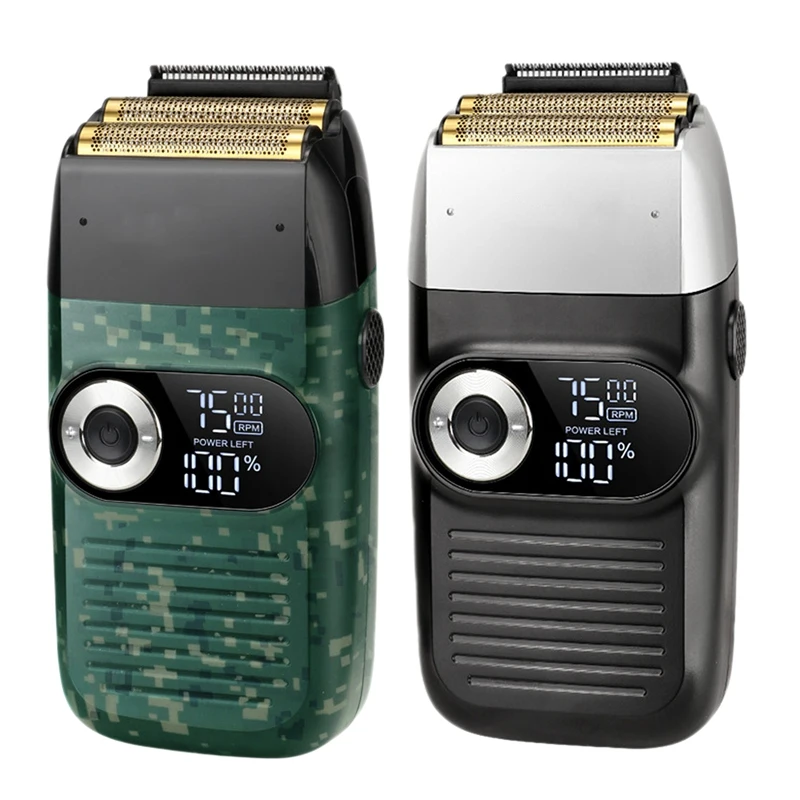 

2x Kemei KM-2026 Reciprocating Razor Beard Trimmer 2In1 Rechargeable Electric Shaver LCD Display Camouflage & Black