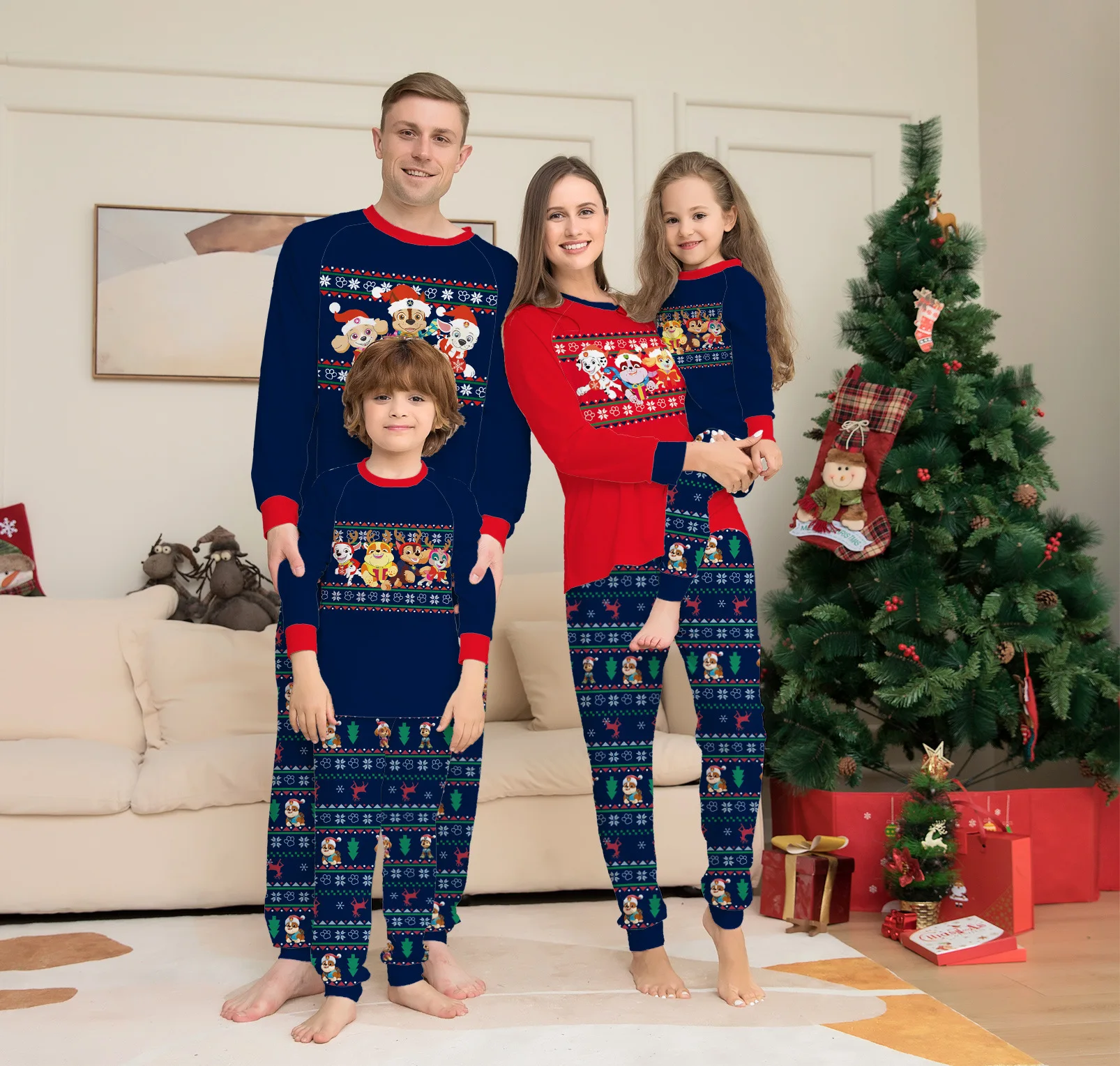 

New Christmas Family Set 2022 Santa Claus Snowflake Cartoon Print Fashion Holiday Parent-Child Matching Dress Home Pajamas
