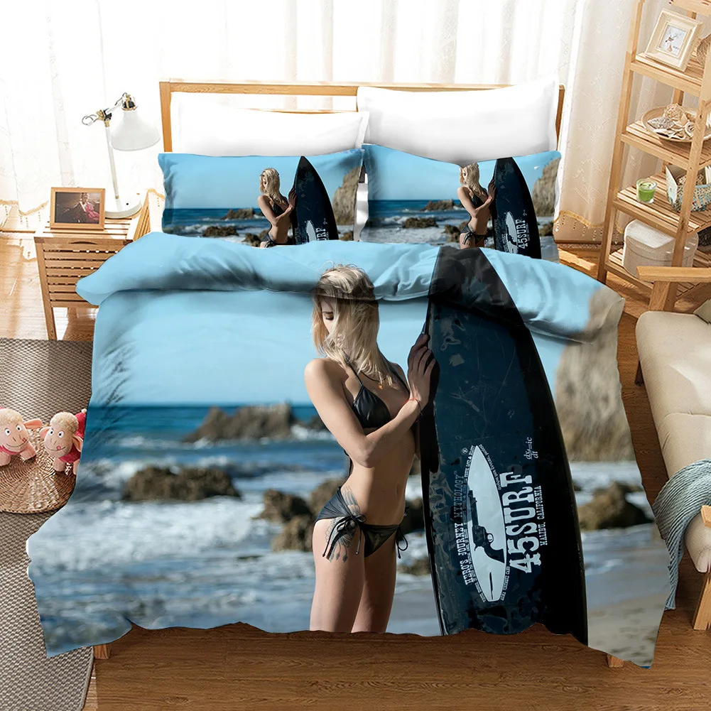 

Комплект постельного белья для пляжа, серфинга, пейзаж, одеяло, модный современный 3D принт, роскошный комплект пододеяльника, домашний текс...