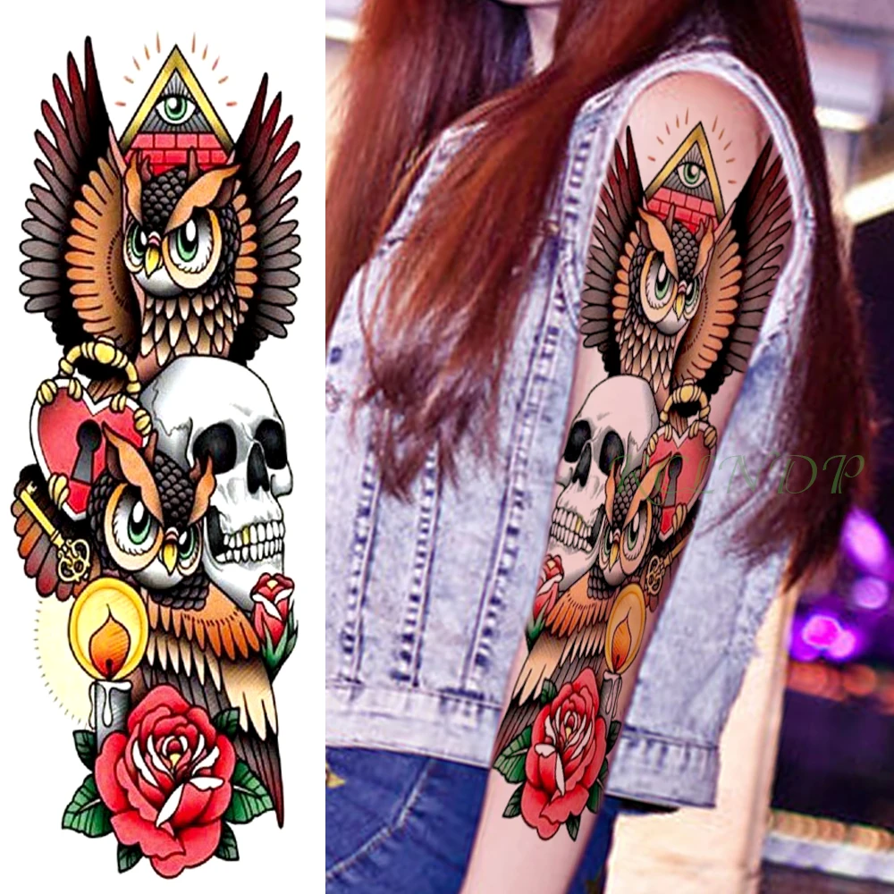 

Waterproof Temporary Tattoo Sticker Owl Rose Skull head full arm fake tatto big flash tatoo sleeve large size for men women girl