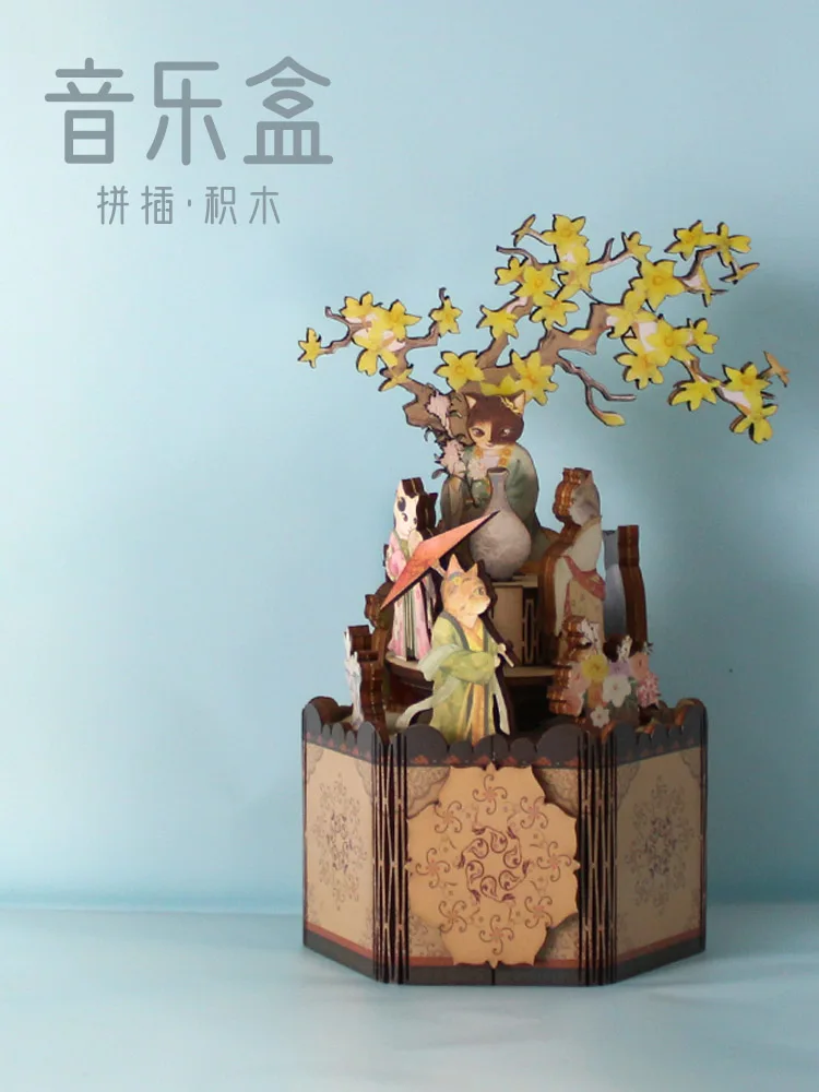 Деревянная музыкальная шкатулка конструктор в сборе карусель подарок на Новый