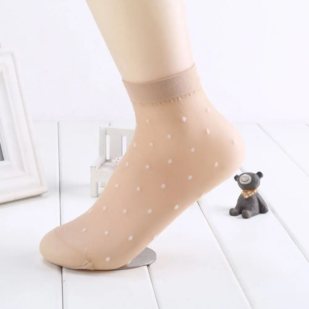 5/10Pairs Dot Silk Socks Women Transparent Thin Breathable Summer Nylon Short Stock Female Non-Slip Stretch Ankle Sexy Sock