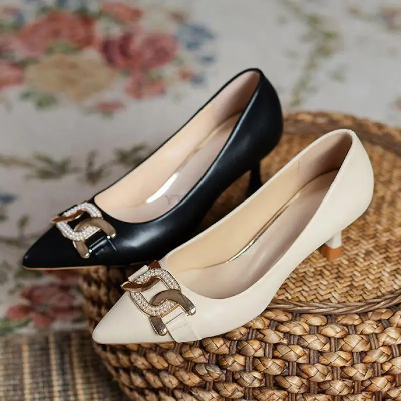 

New Arrival 2021 Spring Women High Heels Shoes Pointed Toe Metal Buckle Sexy Elegant Office Lady Pumps Ytmtloy Zapato Mujer