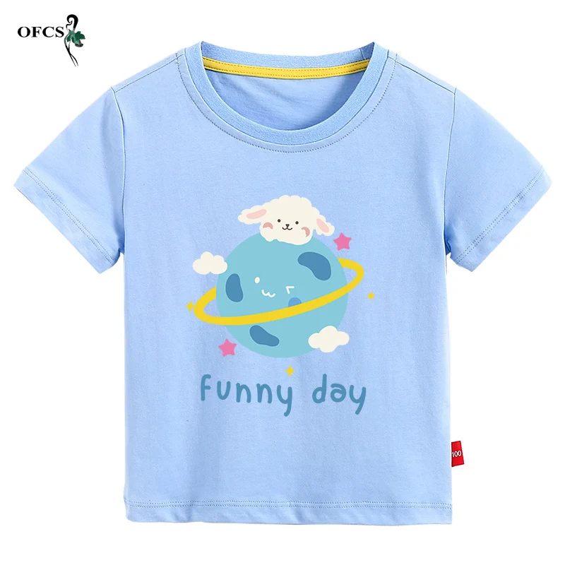 

Summer Kids Baby Clothes Girls Cartoon Print Thin Sweatshirts 2-12 Years Boys Short Sleeve T-shirt Infant Cotton Clothes Cheap