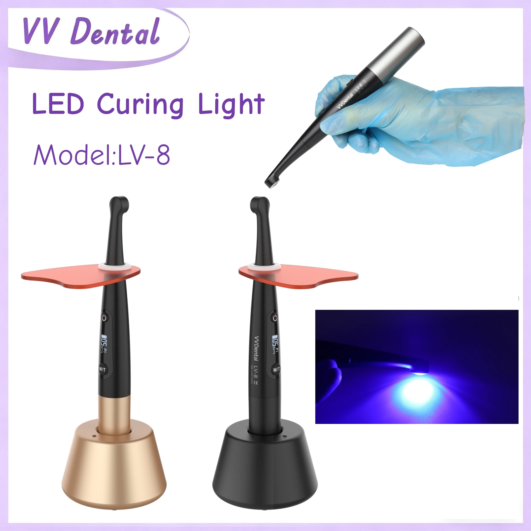 Фото Беспроводная стоматологическая фотополимеризационная лампа VV Dental 3W с перезаряжаемой батареей и световым барьером №1