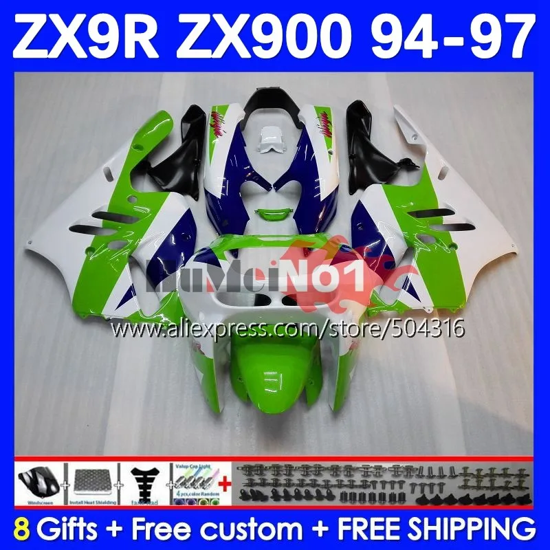 

Body Kit For KAWASAKI NINJA ZX-9R 900CC ZX 9 R 9R 900 CC 75MC.10 ZX9R 94 95 96 97 ZX900 1994 1995 1996 1997 Fairing green white