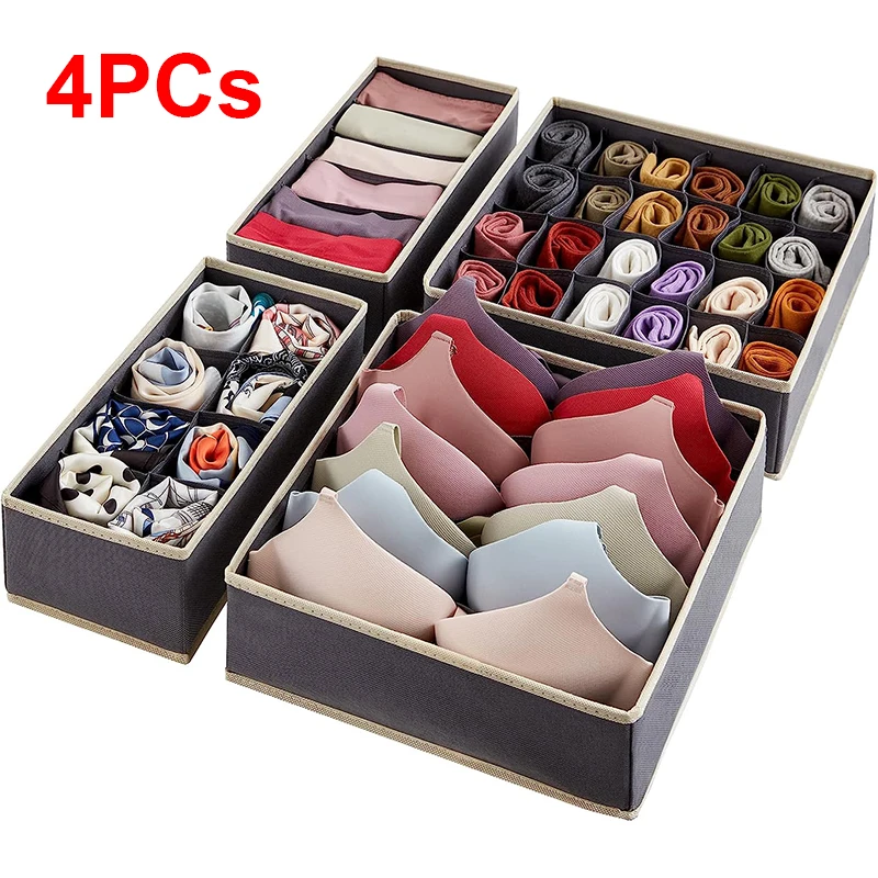 

4PCs Drawer Underwear Organizer Divider Fabric Foldable Dresser Storage Basket Organizers and Storage Bins for Storing Bra