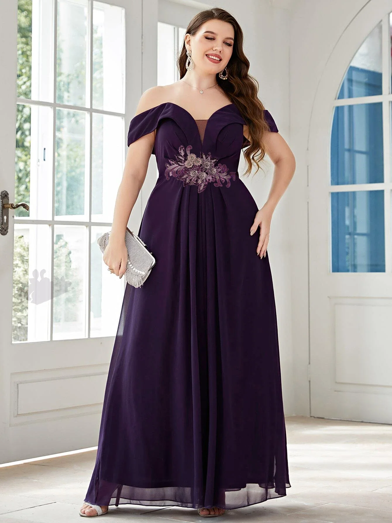 Plus Size Women Dresses Wedding Bridesmaid Applique Elegant Halter Dresses Fashion Solid Color Large Size Female Evening Dresses