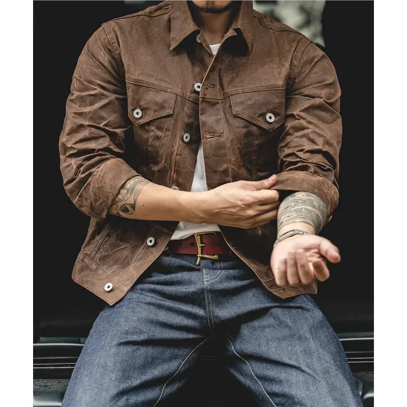 Американская ретро холщовая масляная восковая куртка Yellowstone Amikaji облегающая