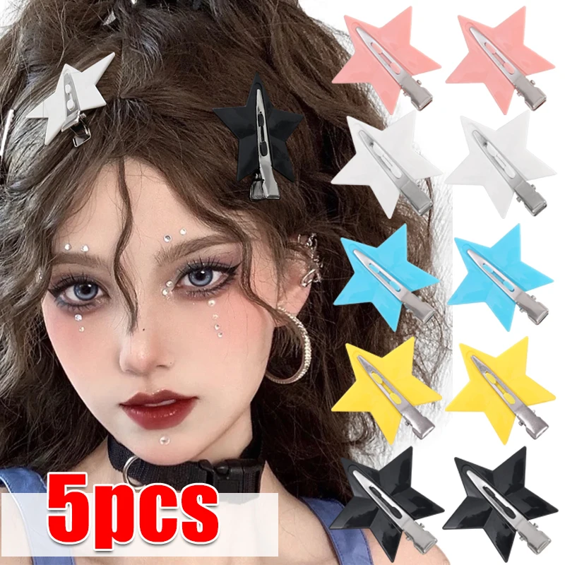 

5pcs Sweet Colorful Star Hairpin 2023 Korean Simple Charm Metal Bobby Pin Y2k Alligator Clip Hair Accessories for Girl Headdress