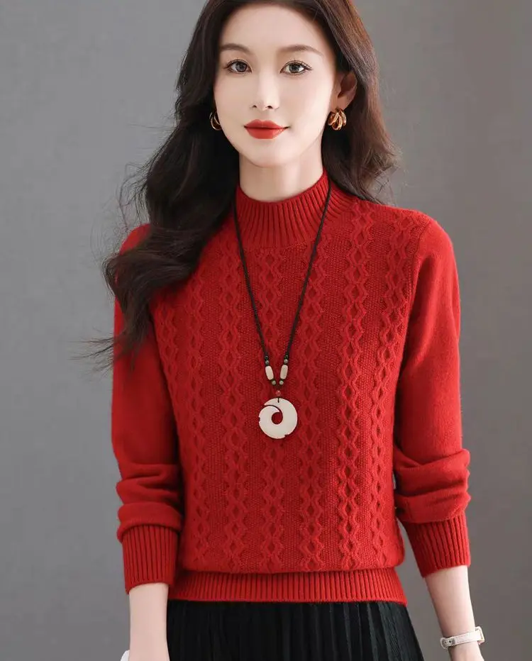 Новинка 2024 осенне-зимняя вязаная нижняя рубашка женский утолщенный жаккардовый