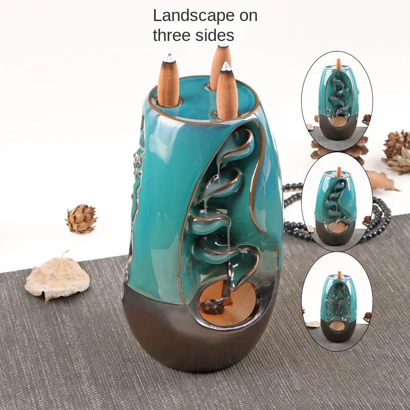 

Three Sided High Mountain and Flowing Water Backflow Incense Burner Ceramic Incense Holder Creative Lotus Flower Smoke Pendant