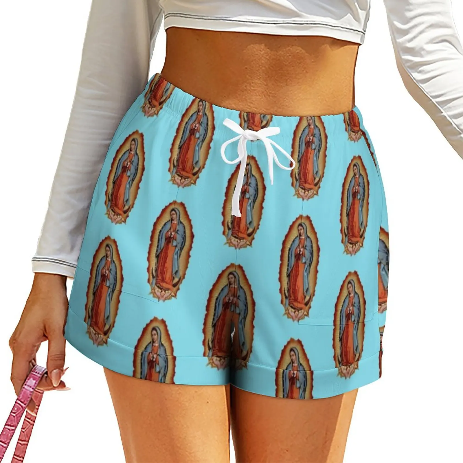 

Virgin Mary Maria Shorts Diego De Guadalupe Oversized Casual Shorts Elastic High Waist Night Club Short Pants Pockets Bottoms