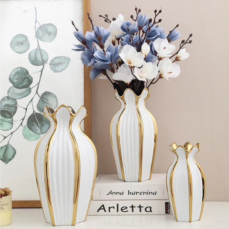 

Керамическая ваза в скандинавском стиле, современное Гальваническое украшение, креативное легкое роскошное украшение для гостиной, цветочный орнамент, ваза для украшения дома