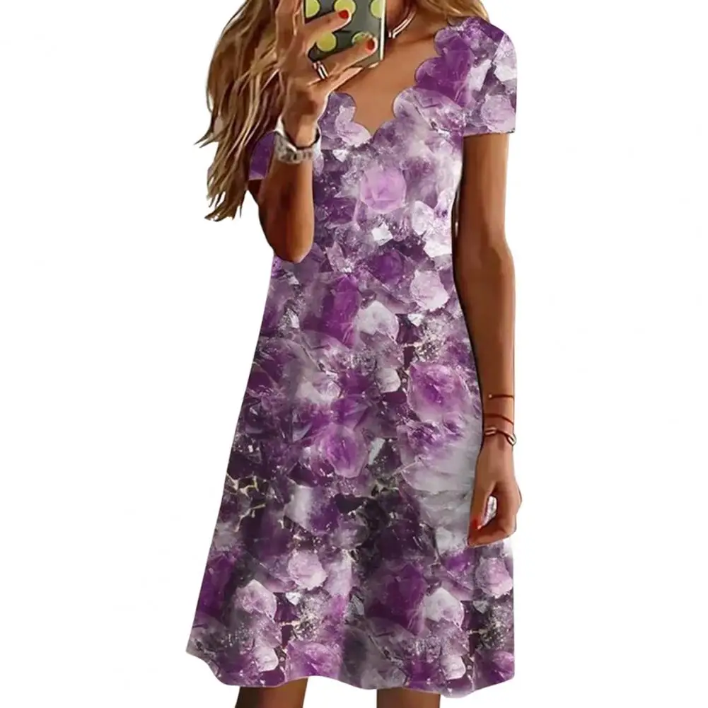 

Party Dress V-neck Lace Collar Large Hem Sweet Dress Print Front Pleated Dress Female Summer Dress vestidos de verano mujer