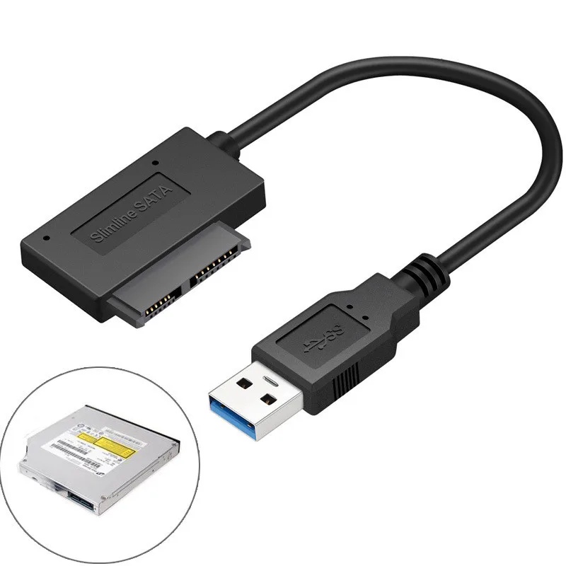 Фото Кабель-адаптер USB 3.0 на 7+6 13-контактный Slimline SATA, 5 Гбит/с, для оптического привода CD/DVD ROM ноутбука, внешний источник питания не требуется №1