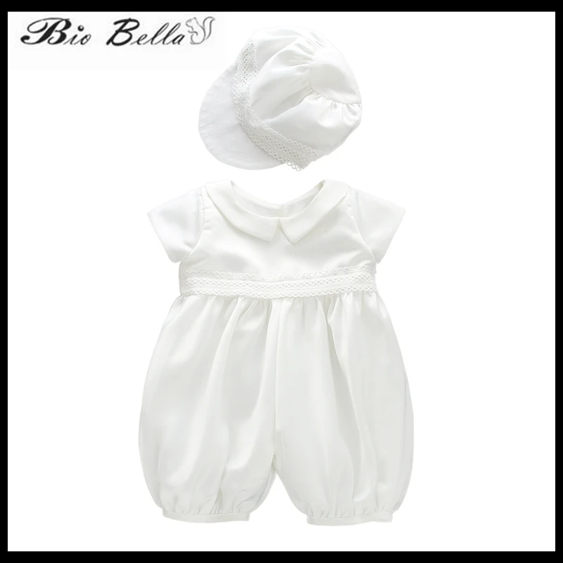 

Baby Infant 0-24M Clothing Set 100% Cotton Boy Girl Baptism Birthday Clothing Short Sleeve Cap+Romper Baby Infant Clothing Tops