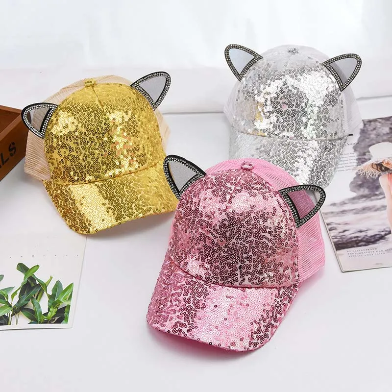 

Baseball Sun Hat Cap Kid Unisex Mesh Shining Casual Sequin Festival Perform Dance Party Cap Clubwear Adjustable Cute Stage