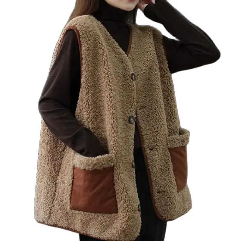 

Fashion Design Lambswool Vest Women's Waistcoat Jacket 2023 New Autumn Winter Sleeveless Furry Outerwear Casual Tops Female