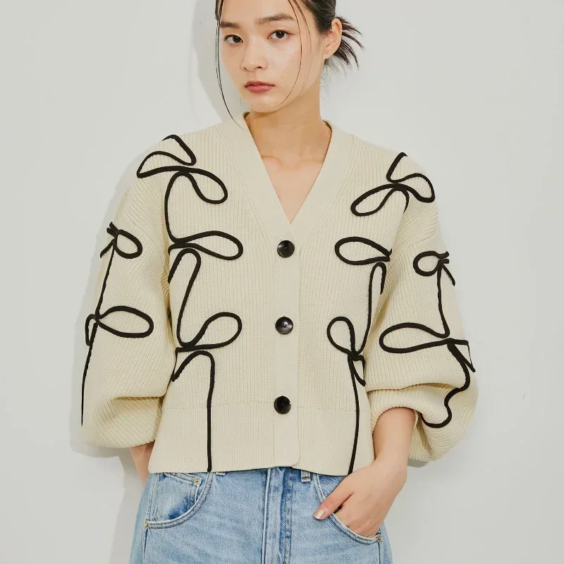 Panhua Knitted Cardigan Sweater Jacket Women's Autumn Korean Fashion V-neck Long Sleeve Casual Loose Knitwear Tops Female Jumper