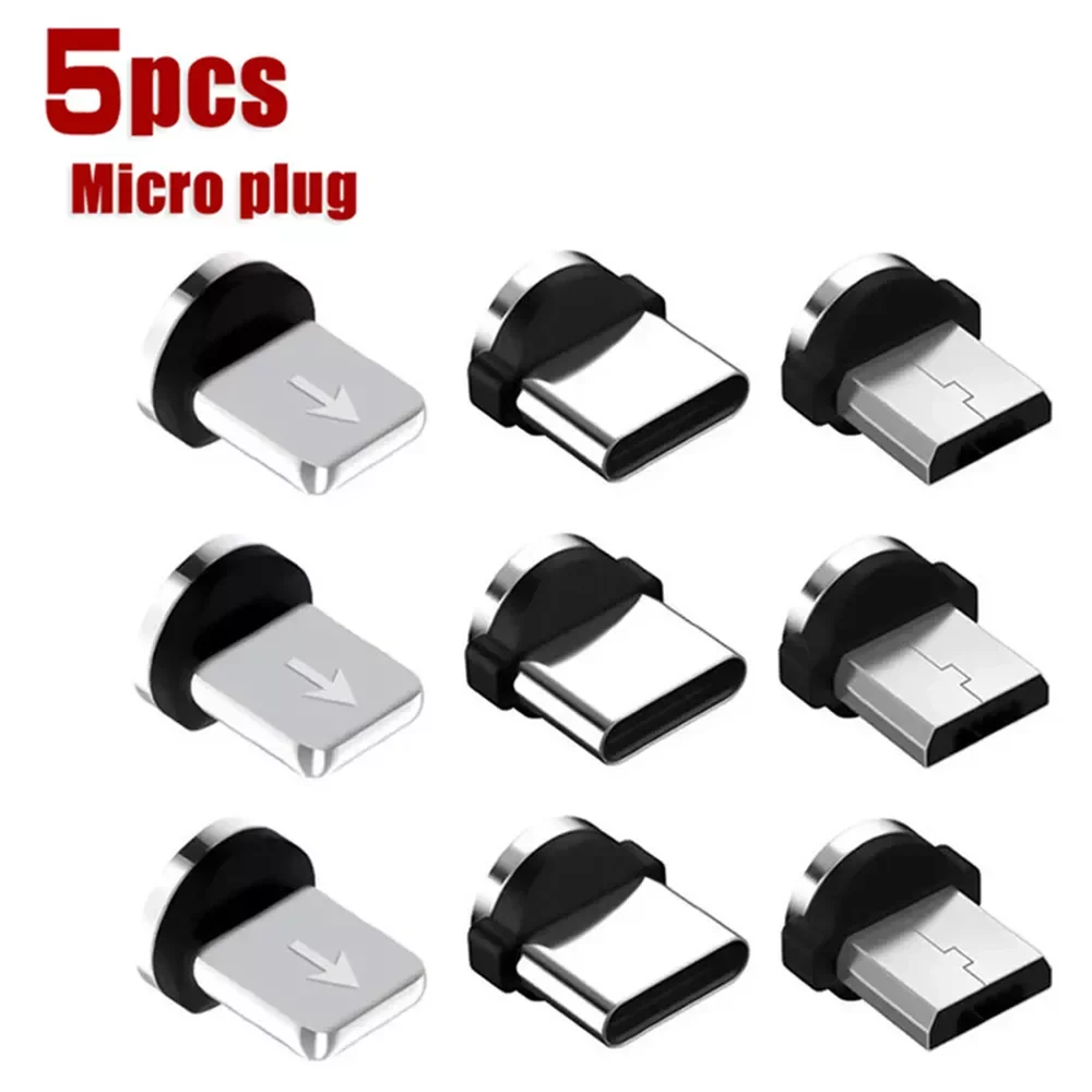 

5PCS Round Magnetic Cable plug Type C Micro USB C Plugs Fast Charging Cable Adapter Phone Microusb Type-C Magnet Charger Plug