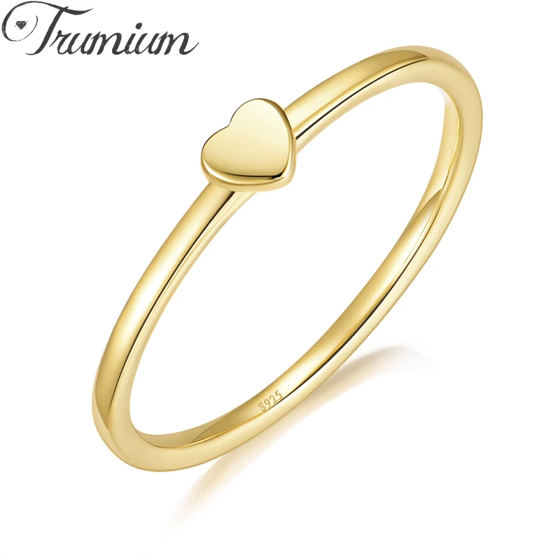 

Trumium For Women Rings Peach Hearts 100% 925 Sterling Silver Gold Color bague femme Fashion Jewellery Ring Stacked Not Fade