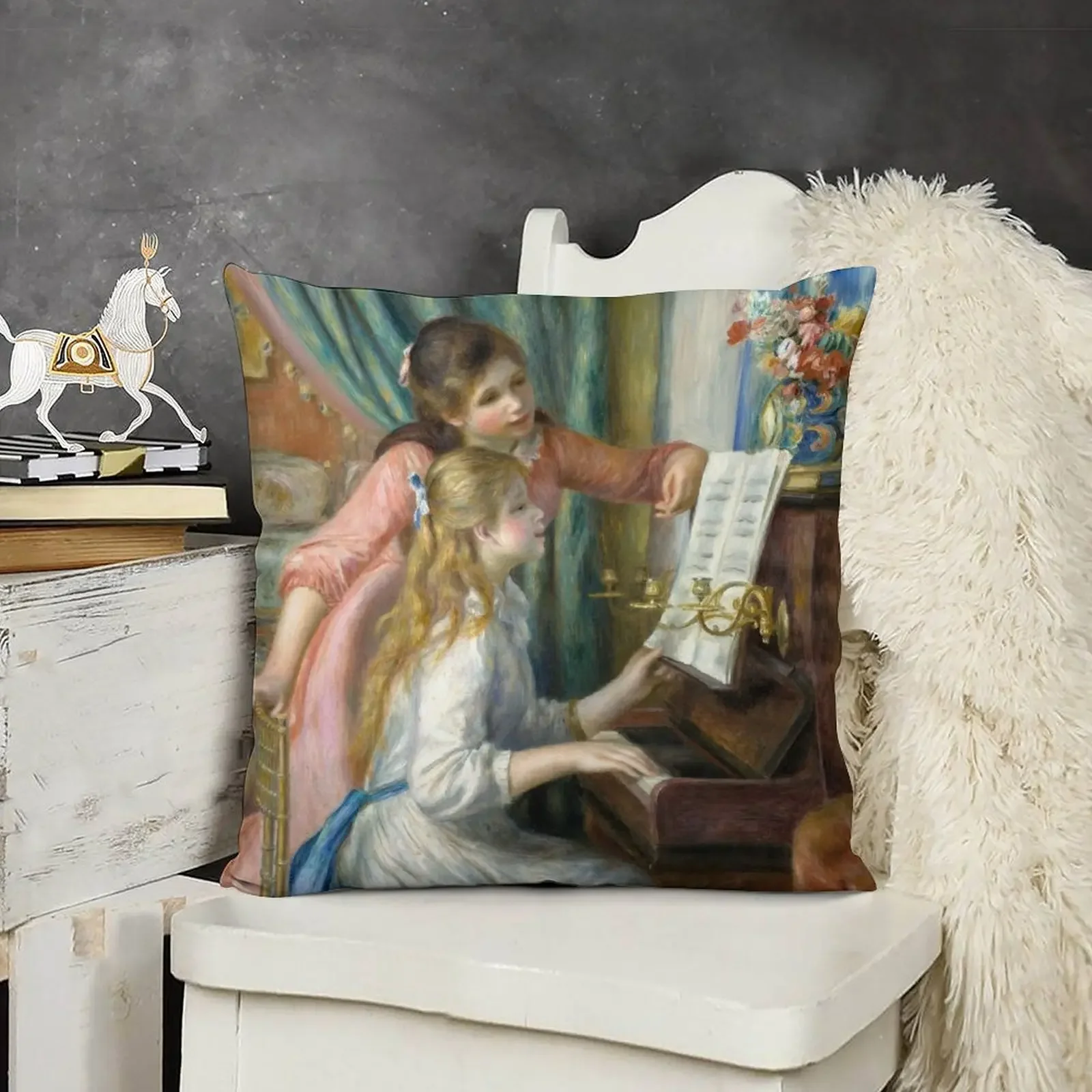 Пьер-Агуст Ренуар. Две молодые девушки на фортепиано 1892. Декоративная подушка