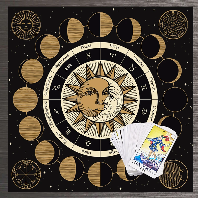 

Moon Phase Tarot Card Tablecloth Wheel Of The Zodiac Astrology Chart Tapestry Divination Altar Cloth Board Game Card Pad Decor