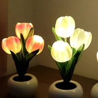 tulip night light desktop tulip lamp desk flower lamps for bedrooms artificial tulip flowerpot light romantic simulation flower