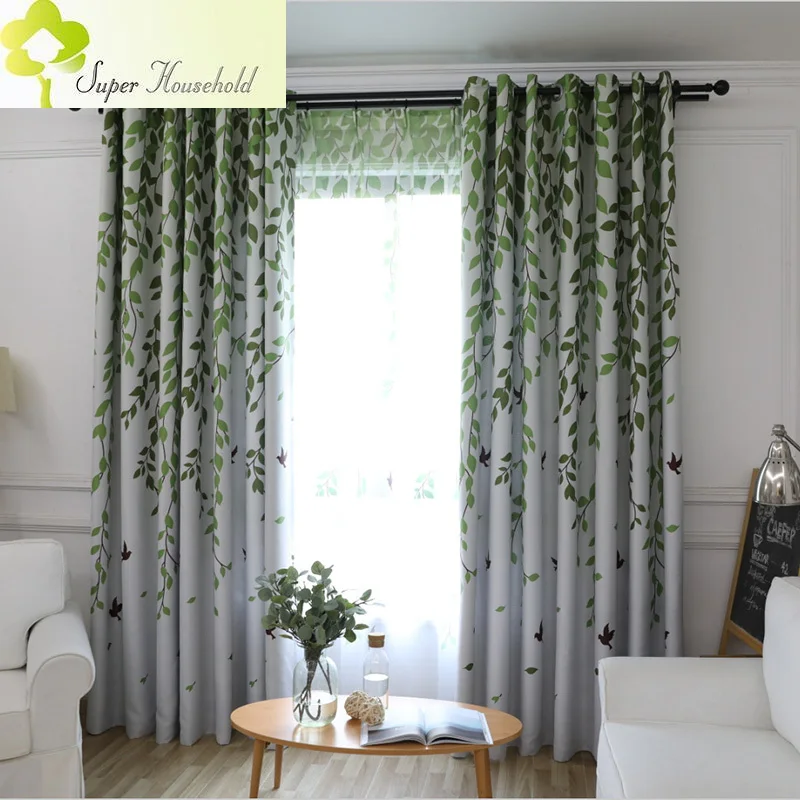 

Modern Fresh Green Garden Curtains for Living Room Blackout Curtains for Bedroom Window Printed Leaves Decorative Curtain