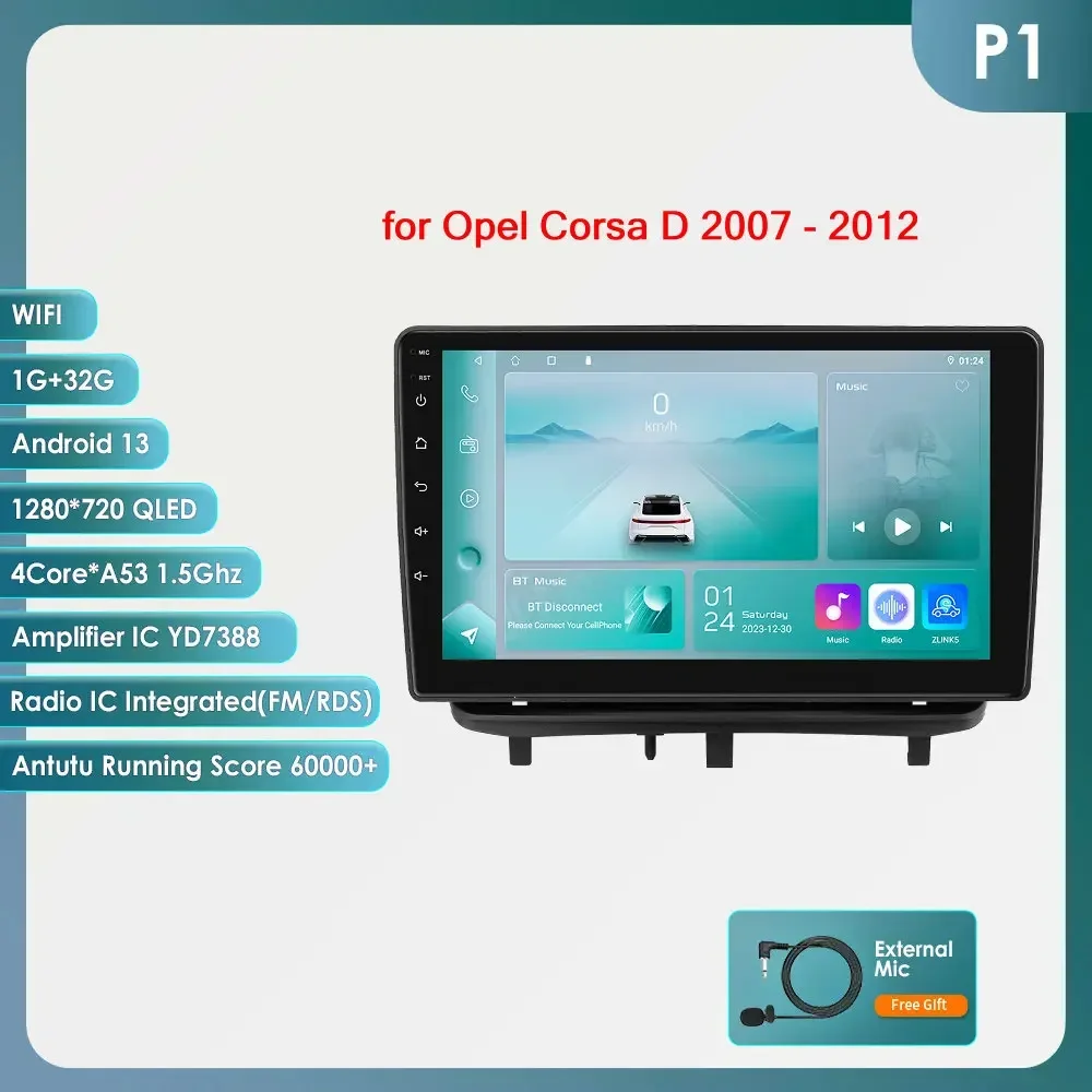 

Hizpo 2 Din Android 14 Автомобильный радиоприемник Мультимедийный видеоплеер для Opel Corsa D 2007-2012 Хэтчбек Ван Навигация GPS 4G Carplay Auto