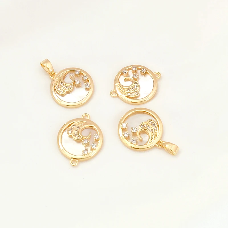 

1 piece Copper plated 14K Gold Zircon inlaid shell Wave circle exquisite pendant DIY jewelry discovery Necklace accessories