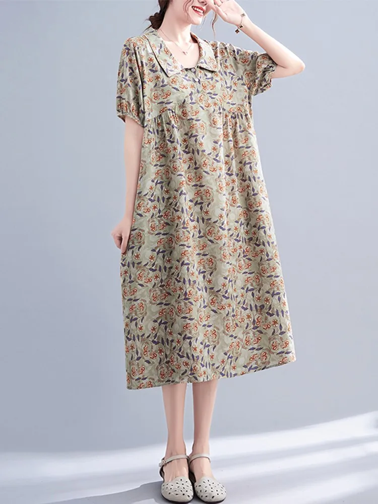 

Ladies A-line Long Dress New Arrival 2022 Summer Vintage Style Floral Print Loose Comfortable Female Casual Dresses B1943