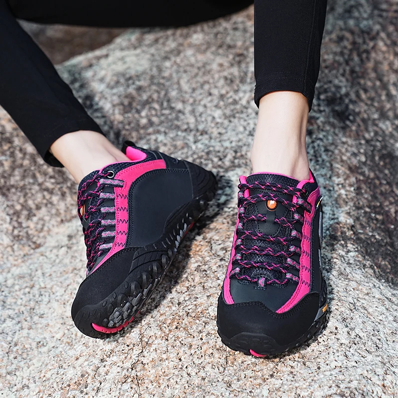 JIEMIAO Genuine Leather Men‘s Outdoor Hiking Shoes Non-slip Tourist Trekking Sneakers Mountain Climbing Trail Jogging Shoes