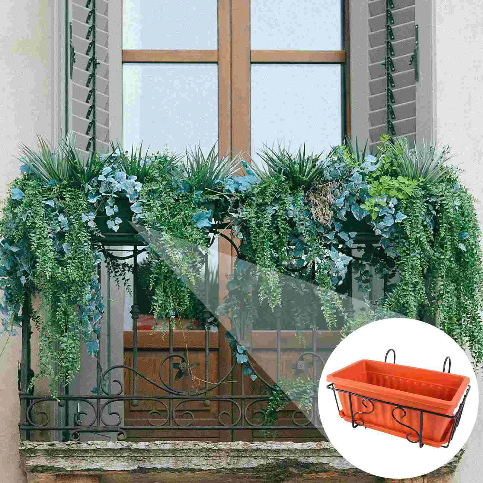 

Window Box Planter Rectangular Flower Pot Deck Hanging Planter Balcony Flower Pot with Rack and Tray for Home Gardening Dark Red