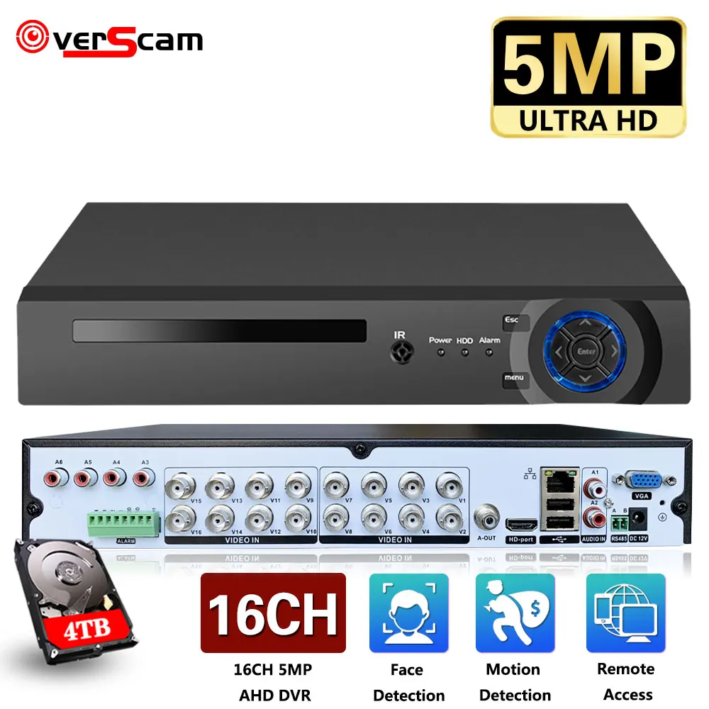 

16 Channel 5MP AHD DVR NVR Hybrid 6 in 1 Video Recorder for 5MP 4MP 1080P TVI CVI CVBS AHD IP CCTV Security Camera with 4TB HDD