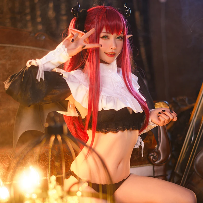 

Мой наряд, дорогой, сексуальные костюмы для косплея, маленький дьявол, Rizu Kyun, Kitagawa, Марин, кружевной бюстгальтер, красный парик, крыло, курой, ...