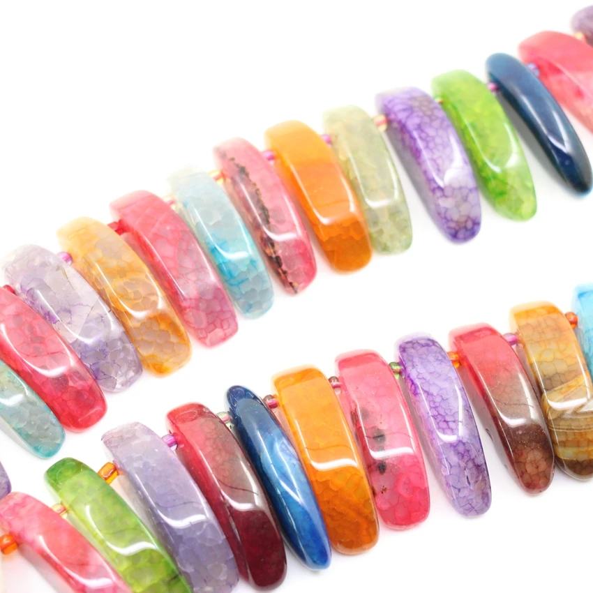 Natural Agates Graduate Top Drilled Slice Loose Beads Strand,Mix Colour Dragon Vein Onxy Slab Pendants Necklace Jewelry Making