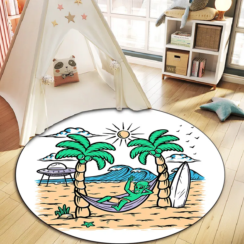 

Round Carpet Kids Cartoon Landscape Children Room Mat Soft Washable Baby Rug Play Game Mat For Girl Boys Bathroom Carpet Circle