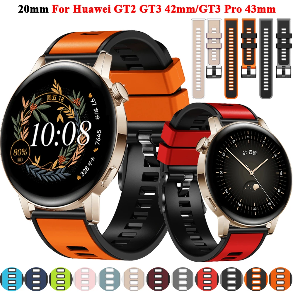

Ремешок силиконовый для Huawei Watch GT3 GT 3 42 мм, браслет для смарт-часов Huawei GT2 GT 2 42 мм GT3 Pro 43 мм, 20 мм