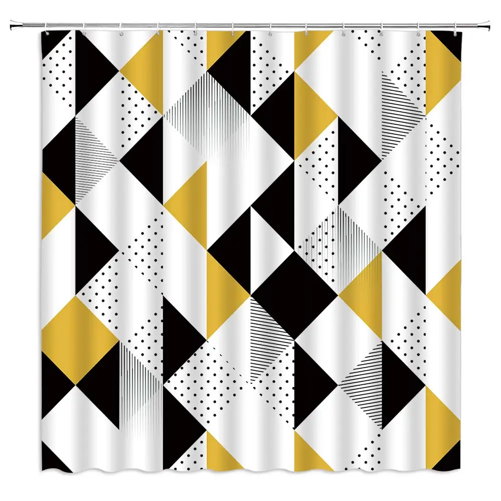 

Yellow Geometric Shower Curtain Yellow Triangle Polka Dot Stripes Modern Cute Colorful Geometry White Black Fabric Bath Curtains