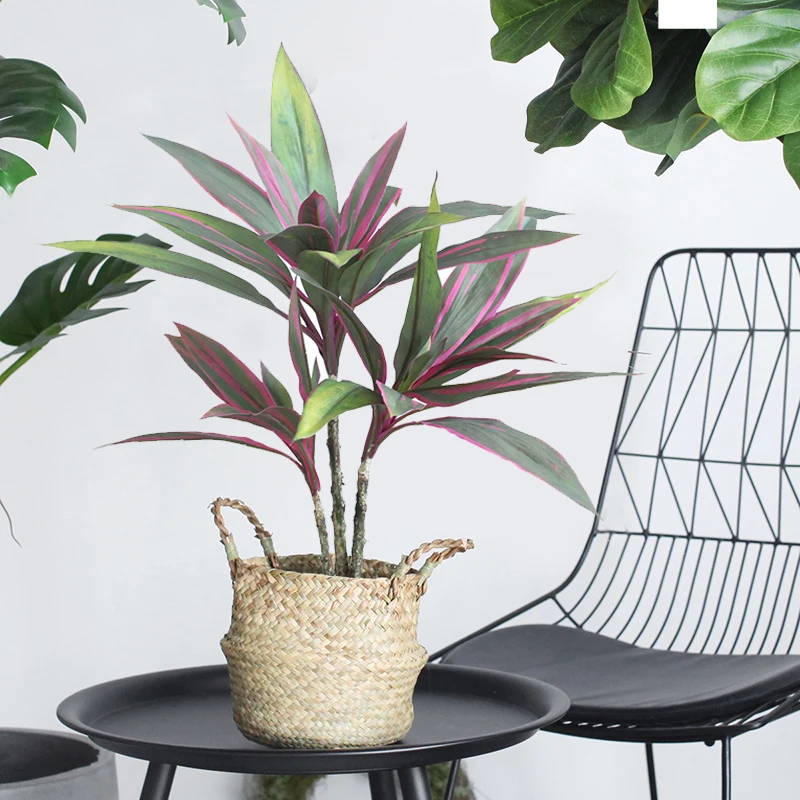 Artificial simulation green plant colorful leaf Zhu banana potted red iron bonsai home office shop cafe window decoration |