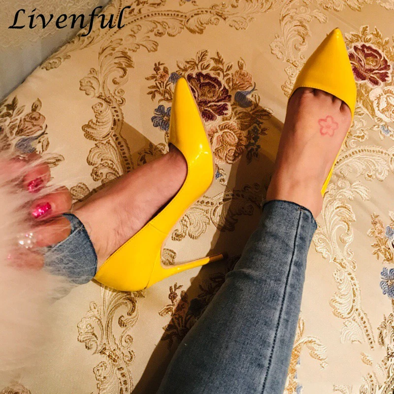 

Livenful 12cm Classic Sexy Pointy Toe Stilettos Elegant Pumps Glossy Patent Woman High Heel Party Chic Ladies Dress Suit Shoes